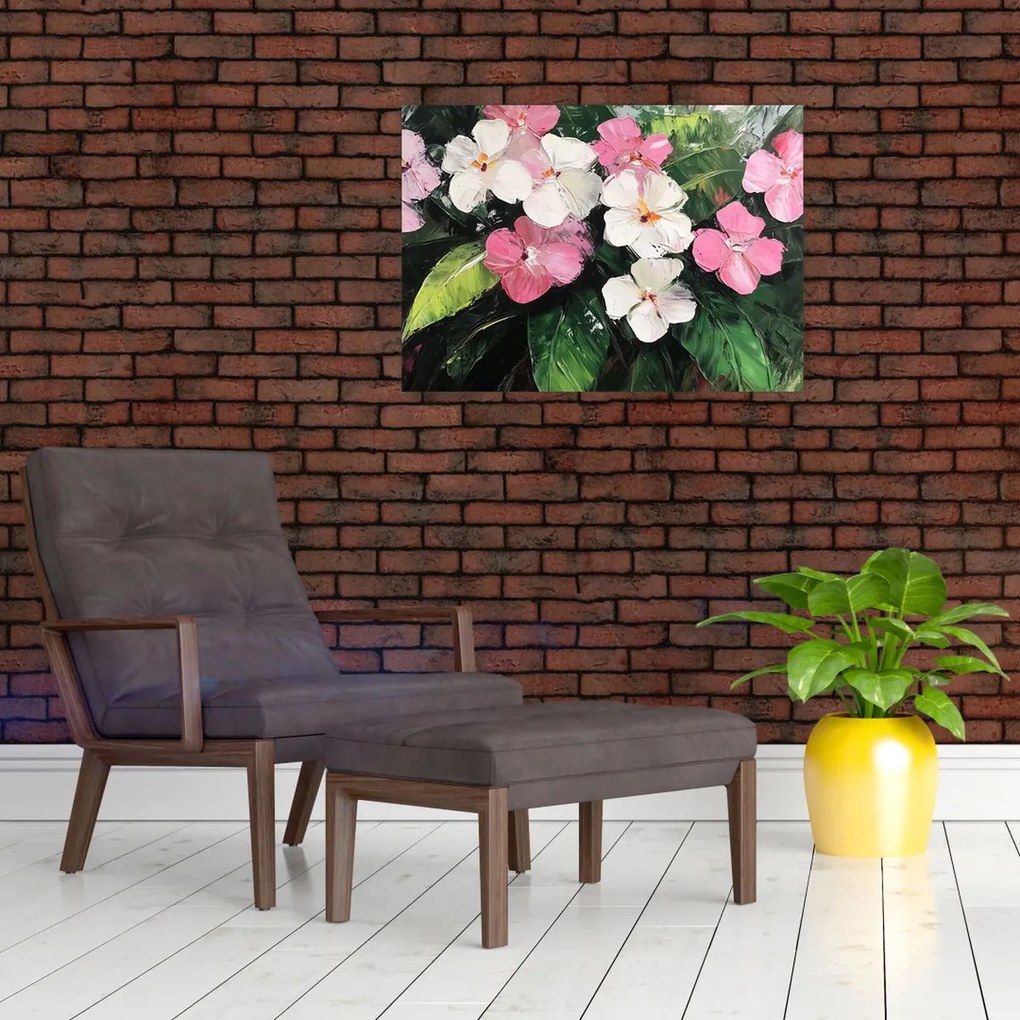 Üveg kép - Rózsaszín és fehér virágok (70x50 cm)