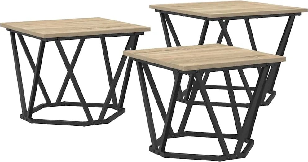 vidaXL Dohányzóasztal 3 pcs Sonoma tölgy Műszaki fa és acél