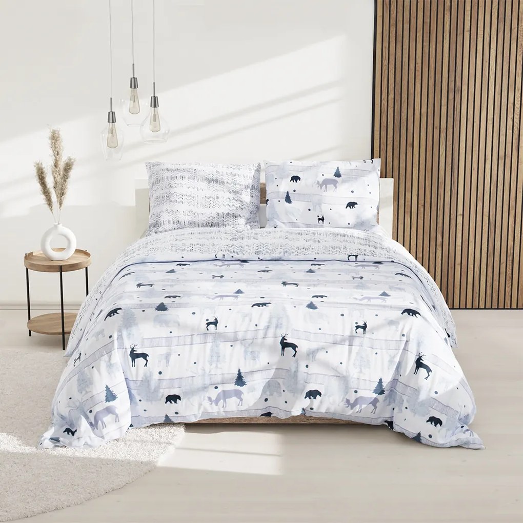 Renforcé pamut ágynemű SOBI és FENYŐK fehér Ágyneműhuzat mérete: 70 x 90 cm | 140 x 200 cm