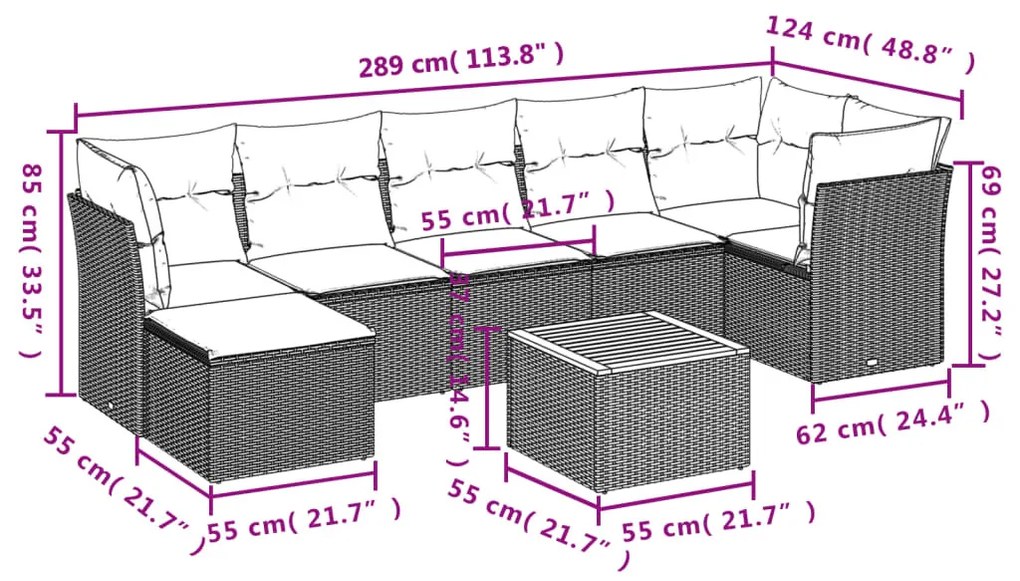 8 részes bézs polyrattan kerti ülőgarnitúra párnával