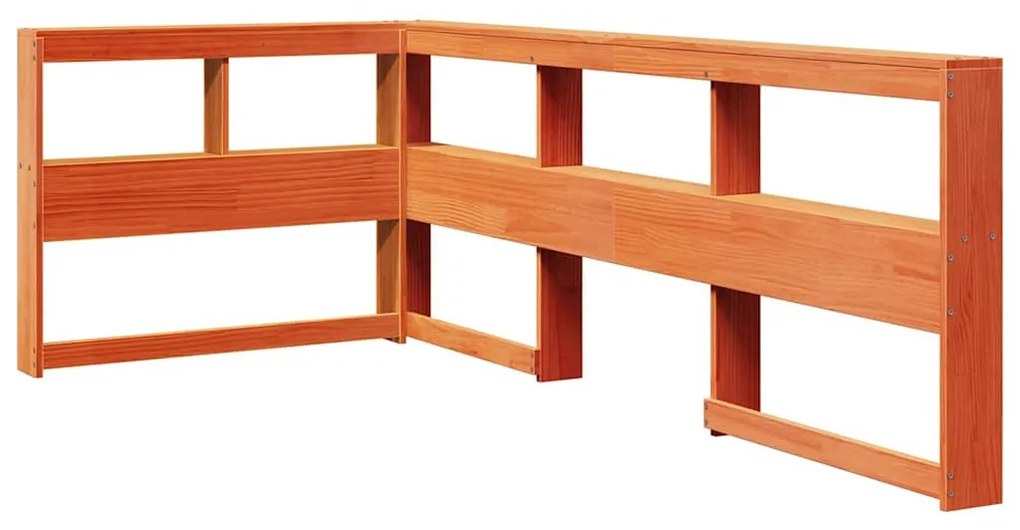 Könyvespolc fejtámla L-alakú viaszbarna 100 cm tömör fa fenyőfa