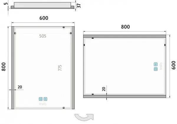 NIMCO ZP 11002VX - LED-es háttérvilágítású fürdőszobai tükör 3000-6500K 80x60 cm IP44