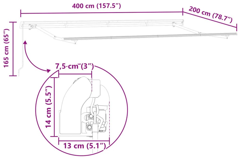 Kihúzható Kézi Működésű 4x2 m Fém Napernyő