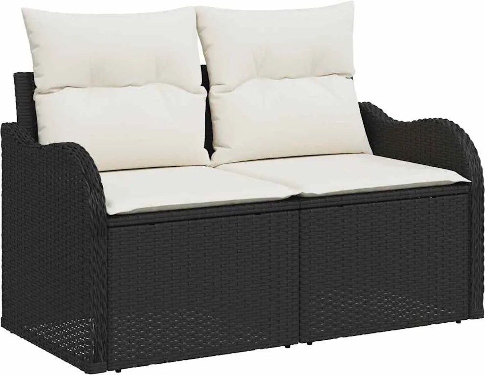 vidaXL Kerti Kanapé Szett párnával párnával 6 pcs Fekete Poly Rattan