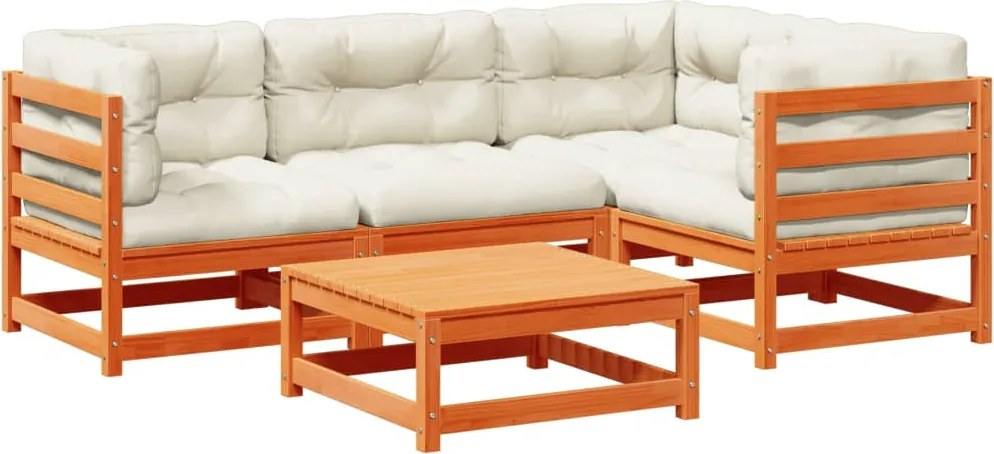 vidaXL 5 részes viaszbarna tömör fenyőfa kerti ülőgarnitúra párnákkal