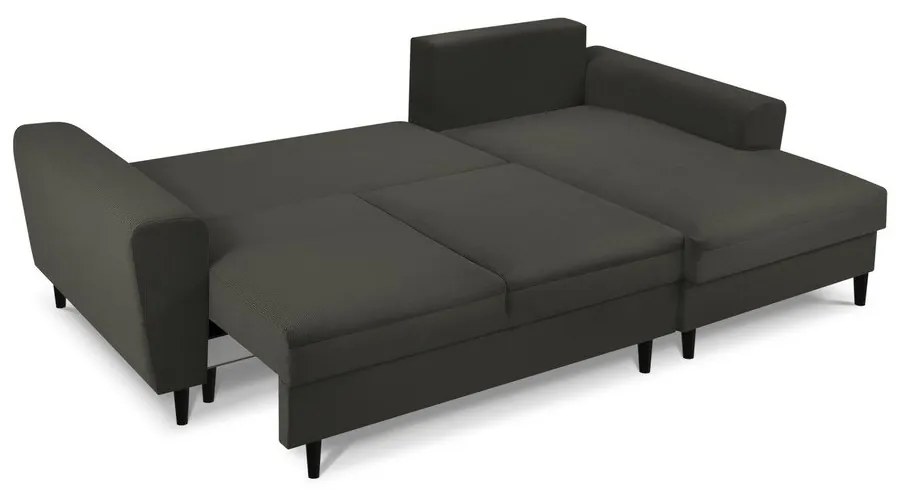 Fekete kordbársony kinyitható tárolóhelyes sarokkanapé (jobb oldali-heverő résszel) Kyoto – Cosmopolitan Design