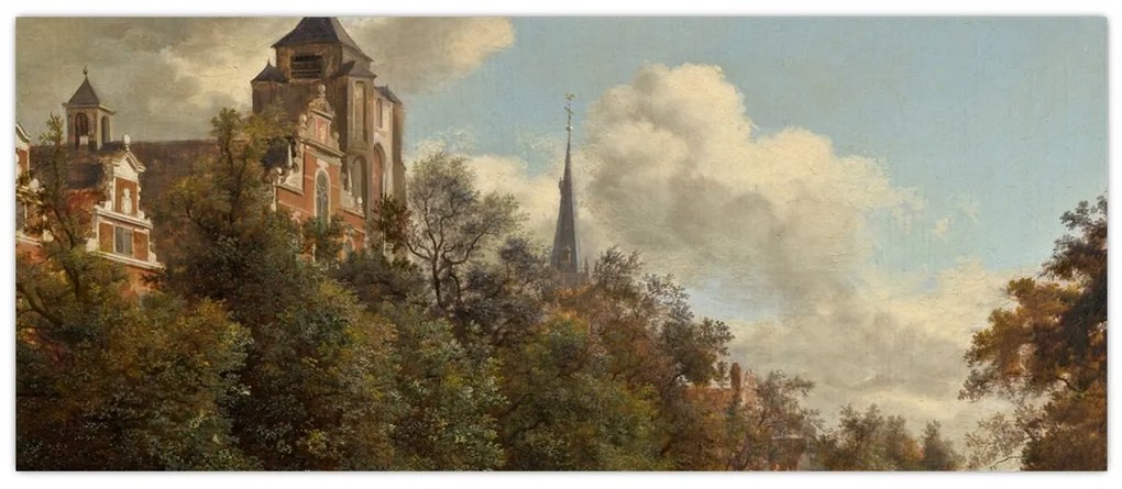 Kép - Jan van der Heyden, View Down a Dutch Canal, reprodukciók (120x50 cm)