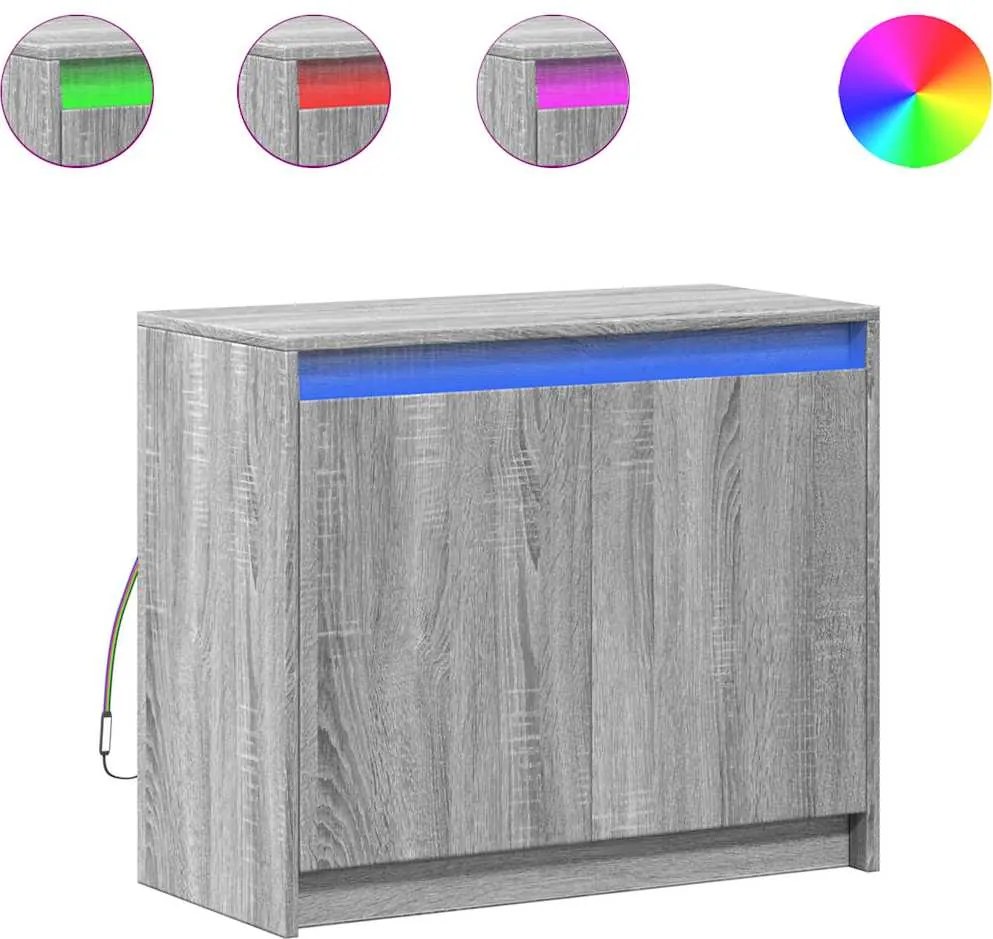 vidaXL szürke sonoma szerelt fa tálalószekrény LED-del 72 x 34 x 61 cm