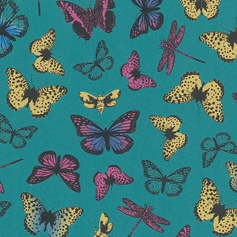 Türkiz Tapéta A Gyerekszobába Színes Pillangók Tapéta