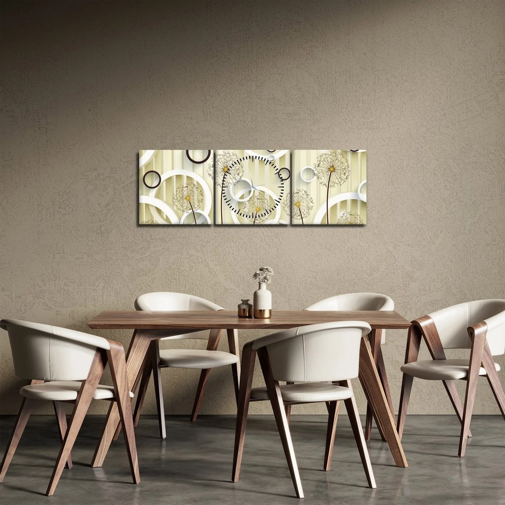 Absztrakt pitypangos kép (órával) (90x30 cm)
