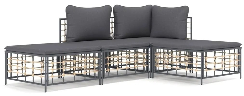 4 részes antracitszürke polyrattan kerti ülőgarnitúra párnákkal