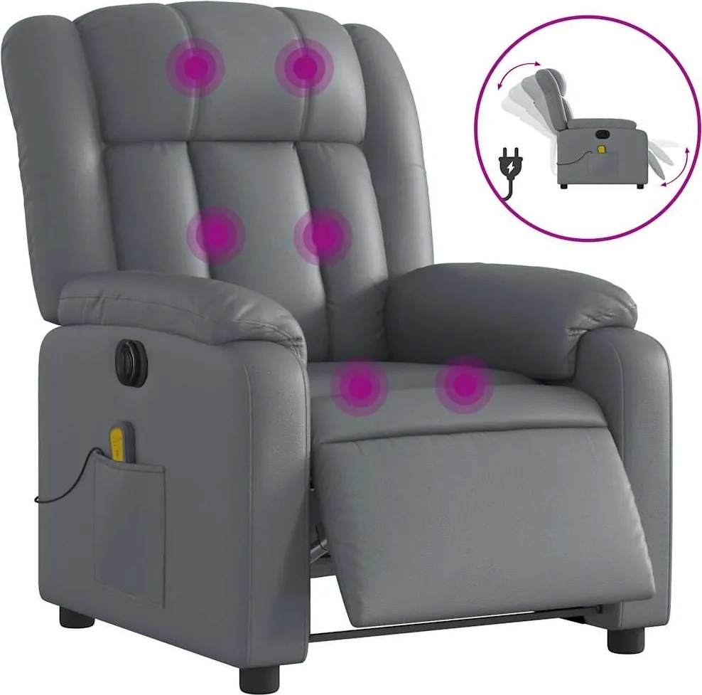 vidaXL szürke műbőr elektromos dönthető masszázsfotel