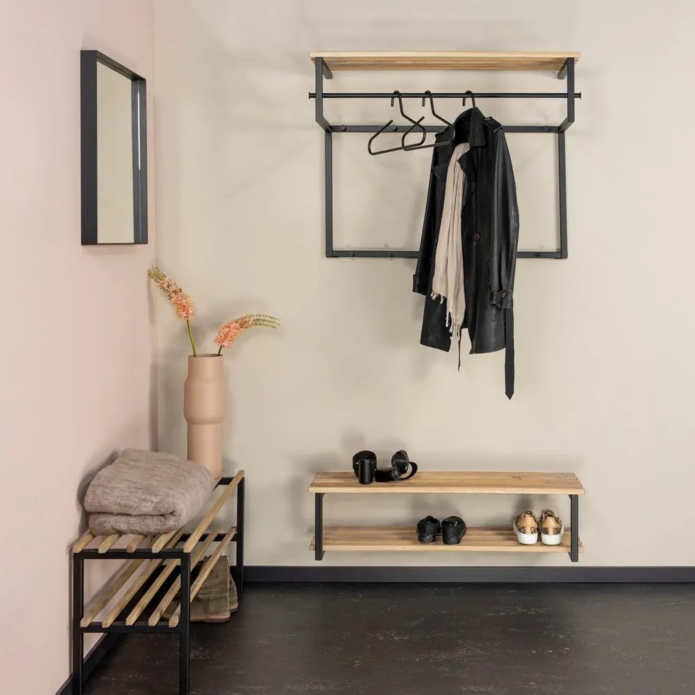 Fekete-natúr színű fém fali fogas polccal Rizzoli – Spinder Design