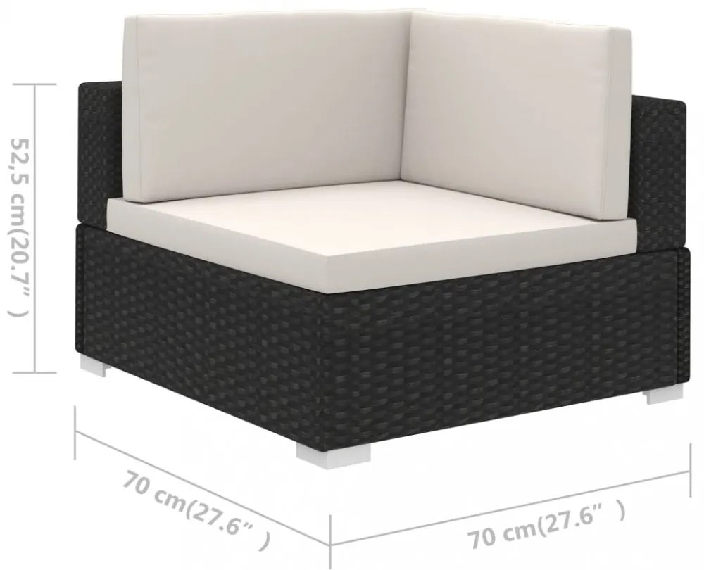 6-részes fekete polyrattan kerti bútorszett párnákkal