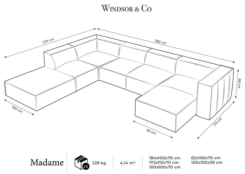 Konyakbarna bőr sarokkanapé (bal oldali) Madame – Windsor & Co Sofas