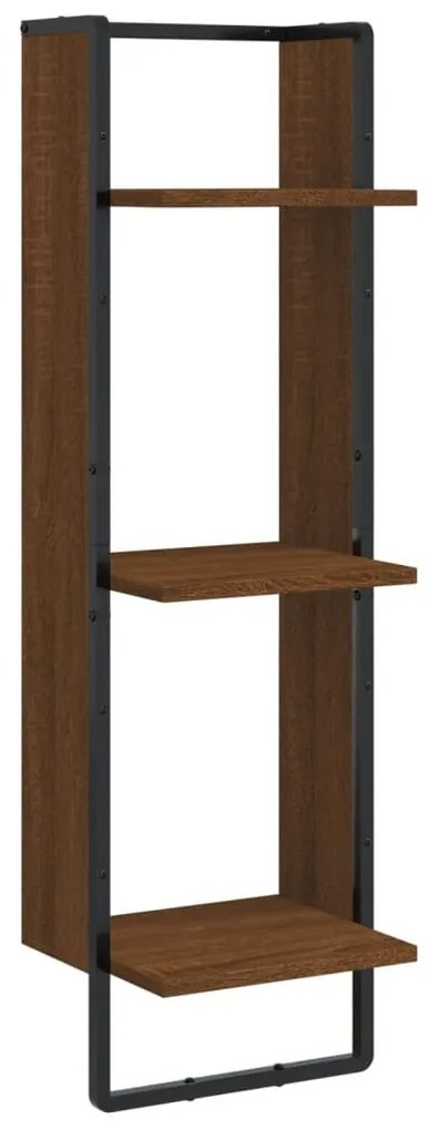 3 szintes barna tölgy színű szerelt fa fali polc 30x25x100 cm