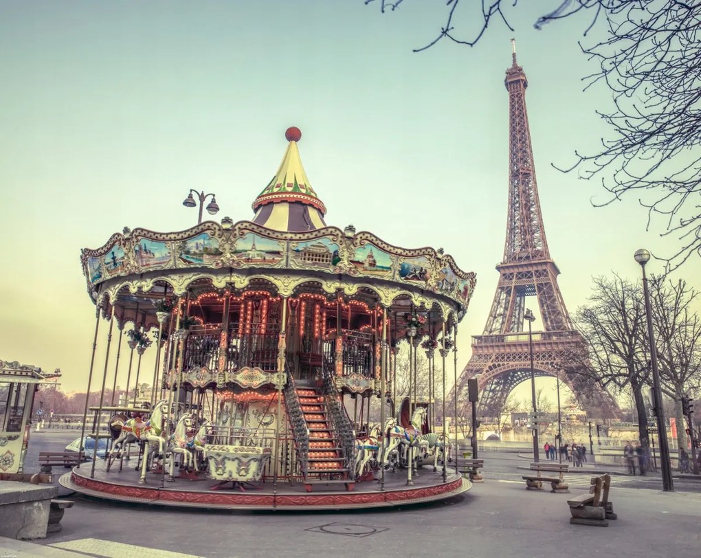 Poszter 76x60,5cm Körhinta és Eiffel-torony 2, Assaf Frank