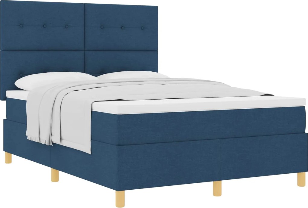 vidaXL Boxrugós ágy matracmal fejtámlával Kék 140 x 190 cm szövet