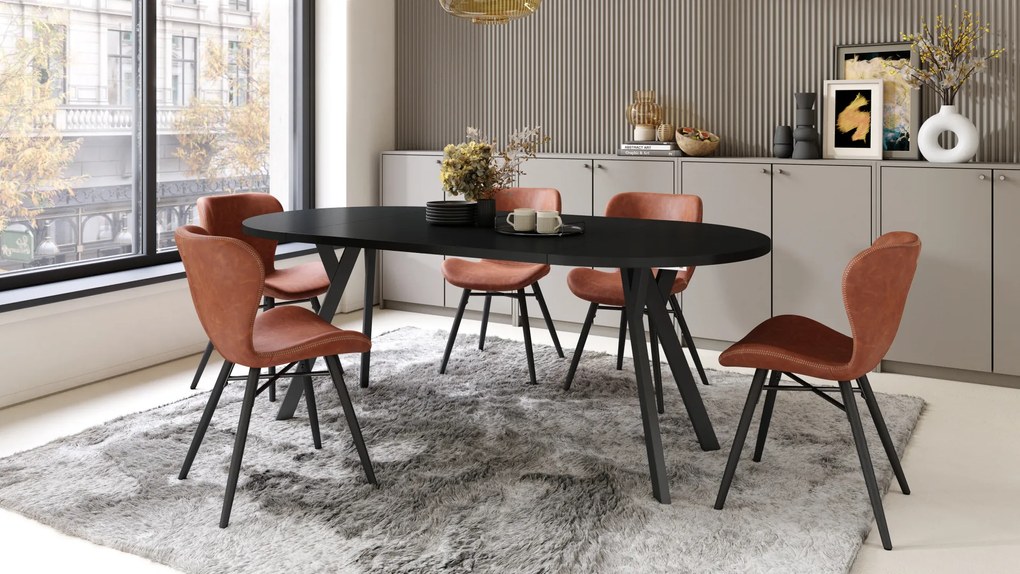 Mazzoni ALMO Fekete/fekete lábak - BŐVÍTHETŐ KEREK ASZTAL Y ALAKÚ LÁBAKKAL LOFT/IPARI STÍLUSÚ NAPPALIBA/ÉTKEZŐBE