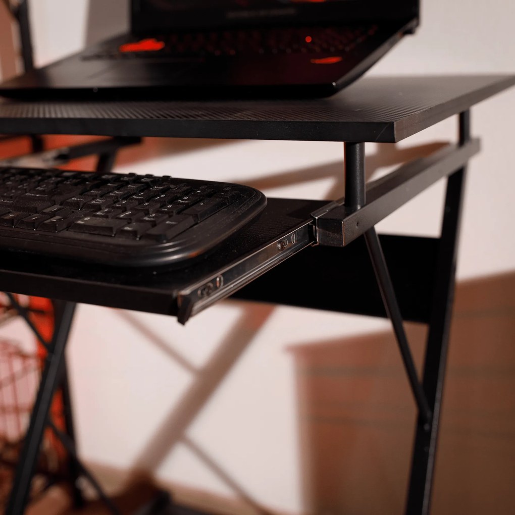 Mozgatható számítógépasztal/Gamer asztal kerekekkel, fekete, TARAK