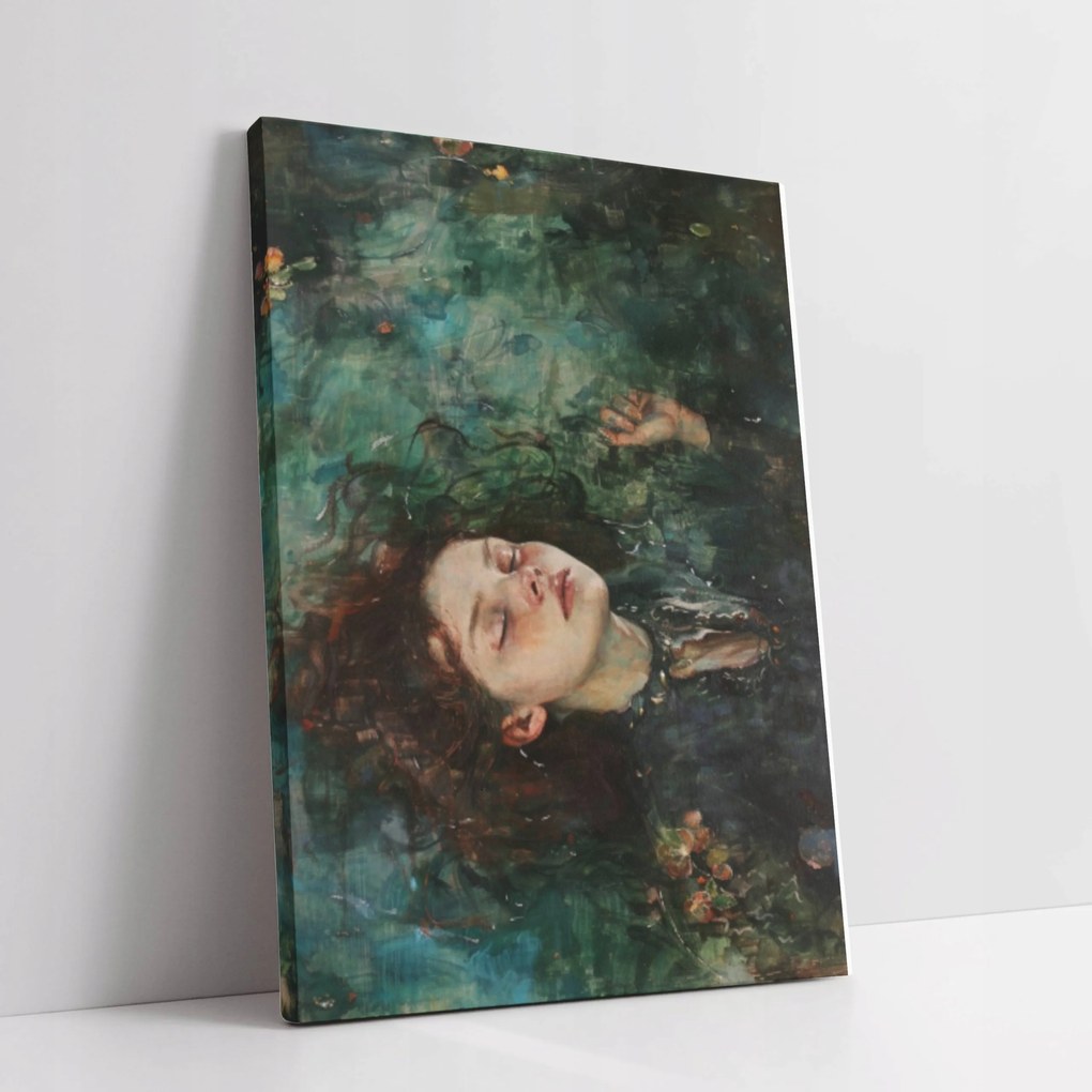 Vászonkép Nő a tóban virágok tavirózsa a nappaliba 30x40