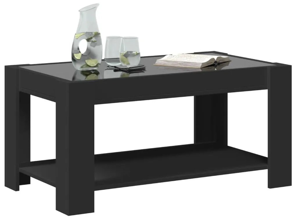 Fekete szerelt fa dohányzóasztal LED-del 93 x 53 x 45 cm