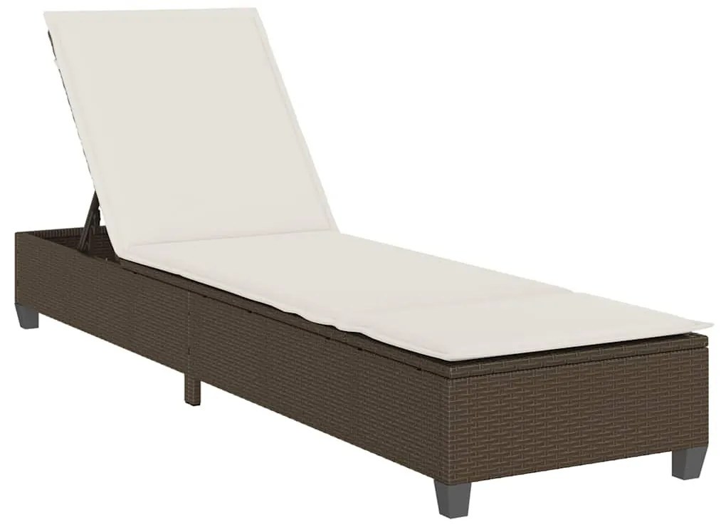 Barna polyrattan napozóágy párnákkal 55x200x25,5 cm