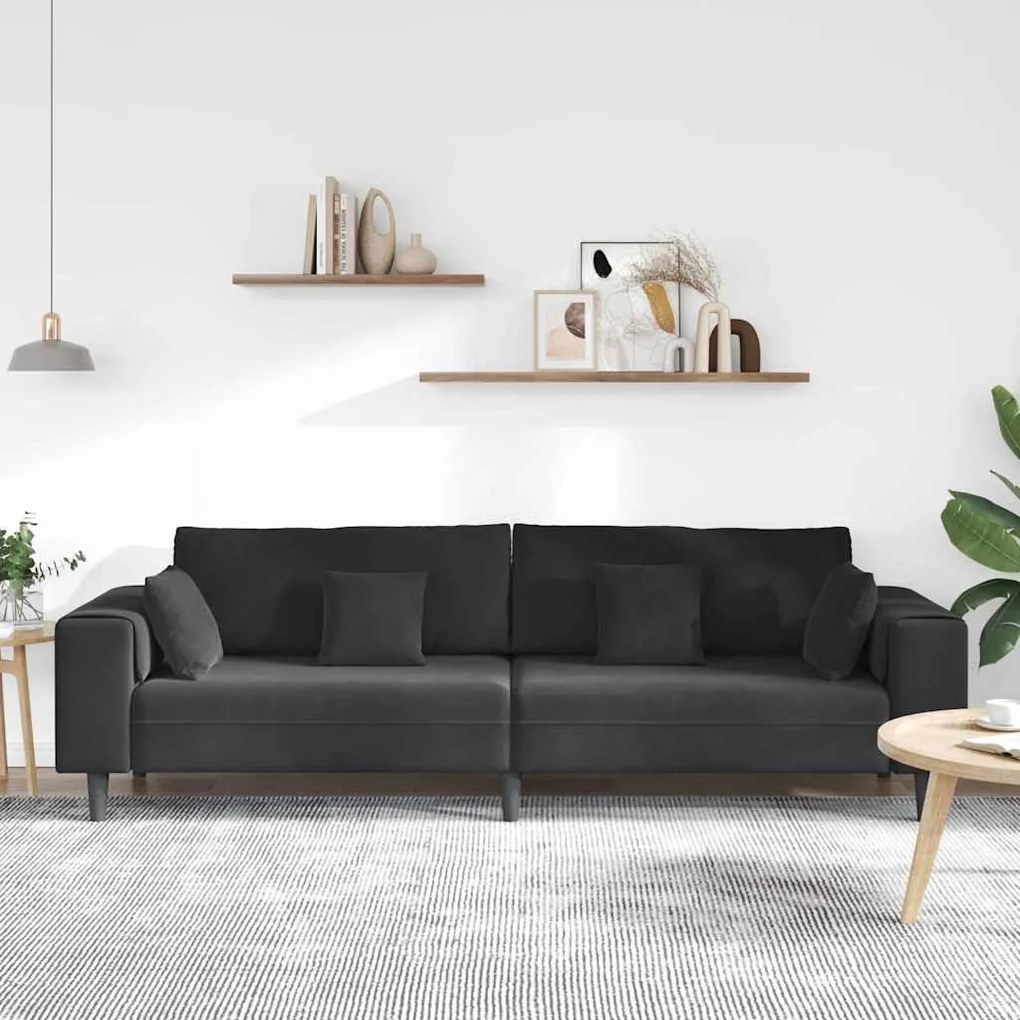 Bársony Kanapé párnával Fekete 208 cm Bársony