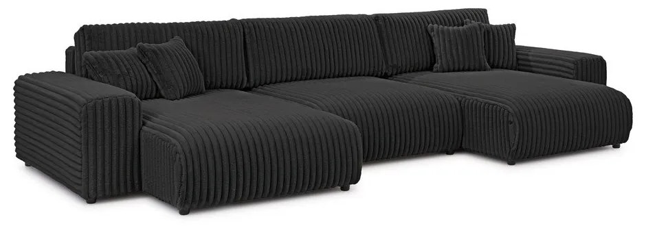 Sötétszürke kordbársony kinyitható-tárolóhelyes sarokkanapé (U alakú) Sarina – Ropez