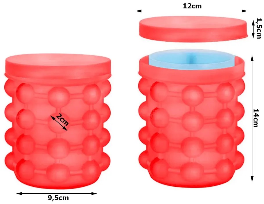 Szilikon jégkocka készítő és italhűtő - 12 x 14 cm - piros