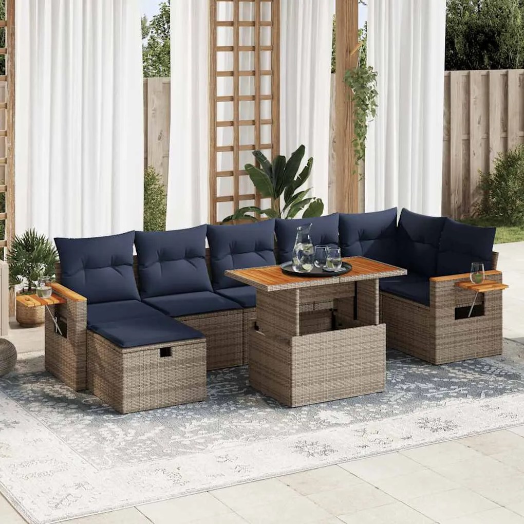 vidaXL 8 részes barna polyrattan akácfa kerti ülőgarnitúra párnákkal
