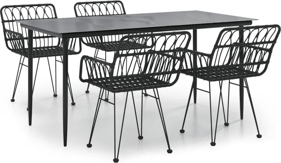 vidaXL 5 részes fekete polyrattan kerti étkezőgarnitúra