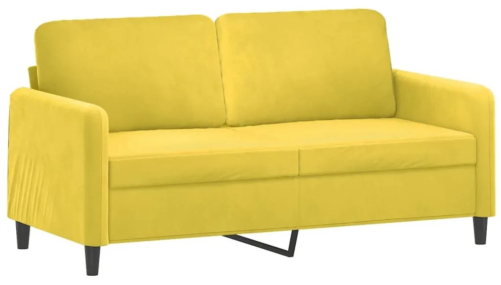 2 személyes sárga bársony kanapé díszpárnákkal 140 cm