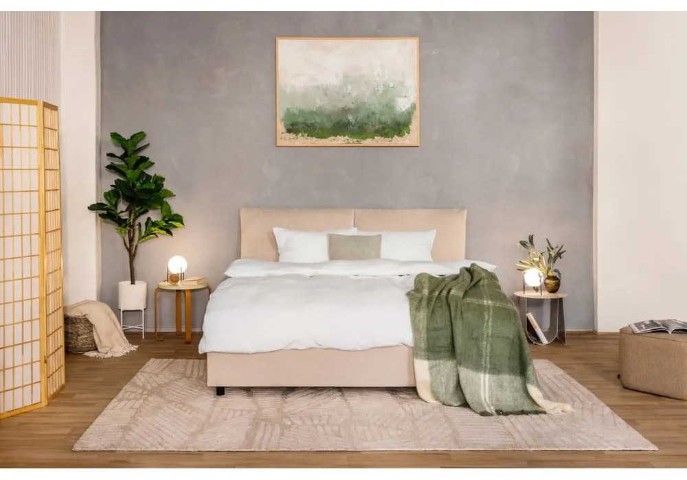 Bézs kárpitozott ágyneműtartós franciaágy ágyráccsal 160x200 cm Myra Pillow – Bonami Selection