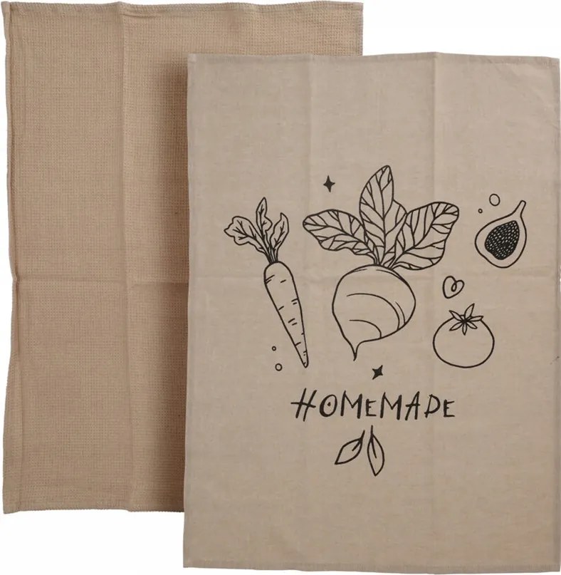 Pamut Konyhai Törlőkendő Nyomott Mintával Törölköző Barna 2 db 70 x 45