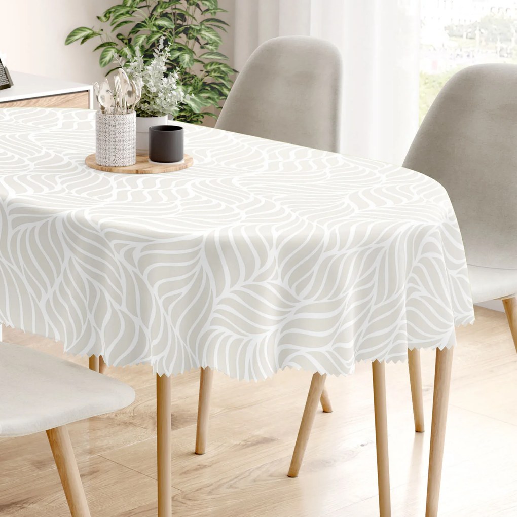 Goldea ovális viaszosvászon terítő - bézs vonalak 140 x 200 cm