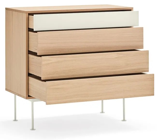 Yoko krémfehér fiókos komód tölgyfa dekorral - Teulat