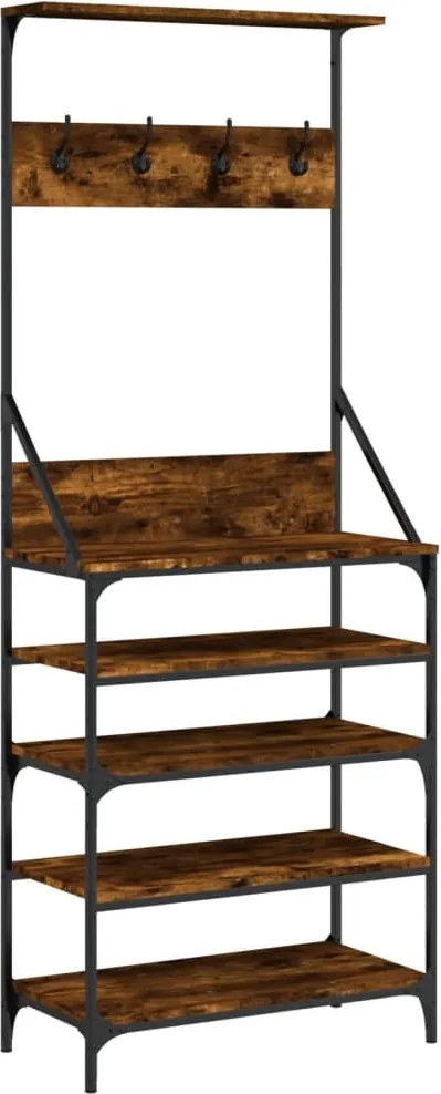 vidaXL füstös tölgy színű ruhafogas cipőpolccal 70x34x184 cm