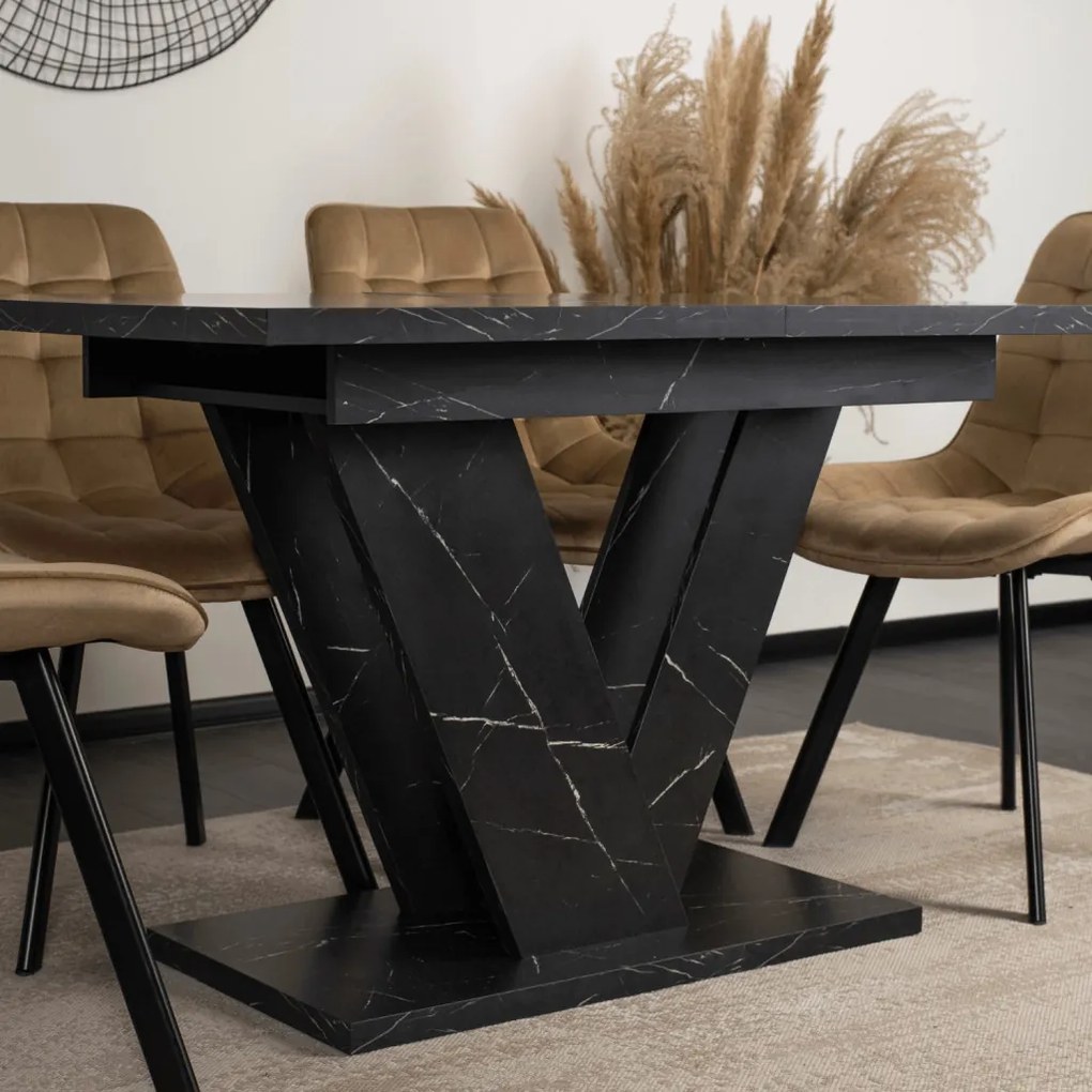 Fekete Márványhatású Bővíthető Étkezőasztal. CLARK 120-160 cm
