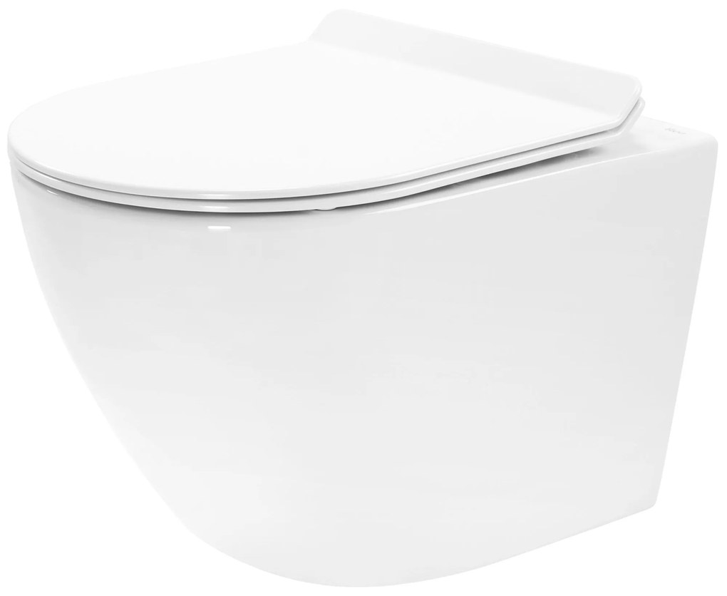 Rea Carter Rimless, falra akasztható wc csésze 490x370x325 mm + wc ülőke, fehér fényes, REA-C1400
