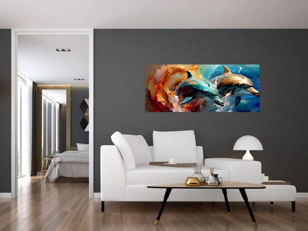 Kép - Delfin festmény (120x50 cm)