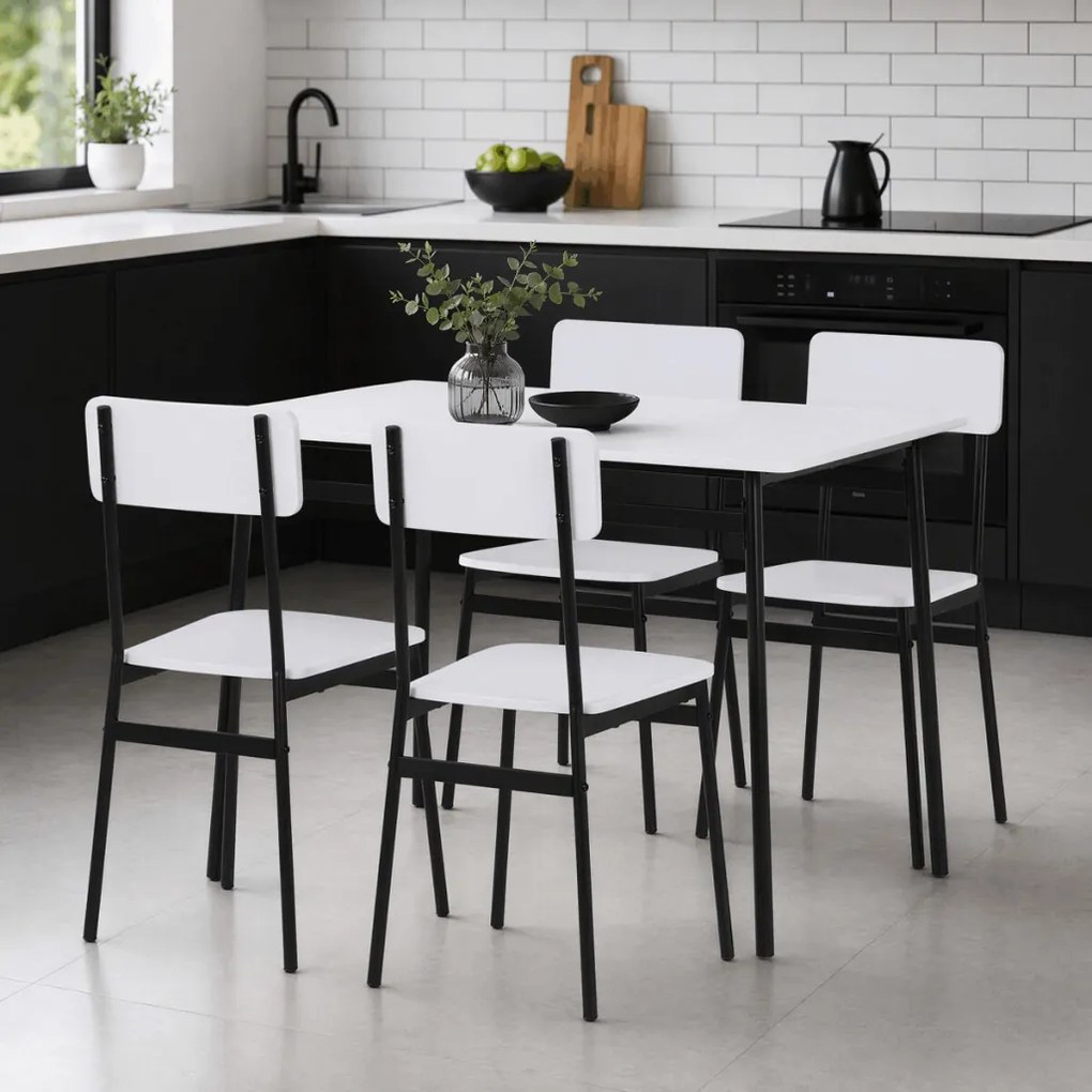 4 személyes fehér MDF étkezőgarnitúra 110x70x76 cm – WT