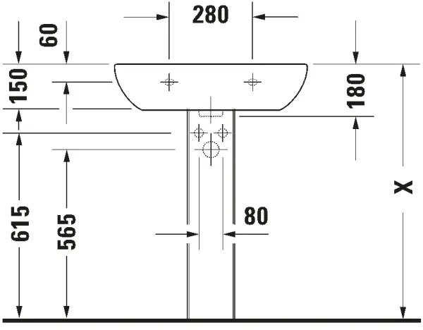 Duravit 23106500002 - D-CODE fali mosdó 65x50 cm, kerámia/fényes fehér