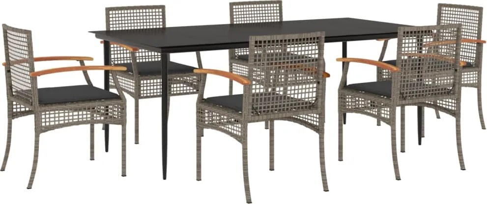 vidaXL 7 részes szürke polyrattan kerti étkezőgarnitúra párnával