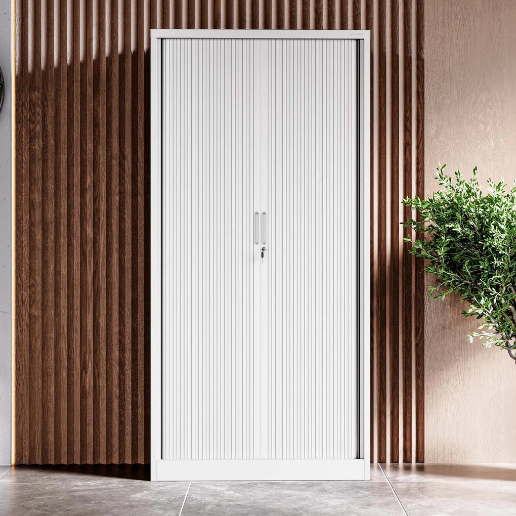 Fém szekrény harmonika ajtókkal DAMIAN, 900 x 1850 x 450 mm, fehér