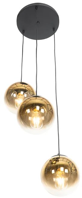 Art Deco lógólámpa fekete aranyszínű üveggel kerek 3-lámpás - Pallon