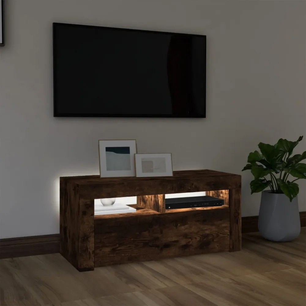 füstös tölgy színű TV-szekrény LED-világítással 90 x 35 x 40 cm