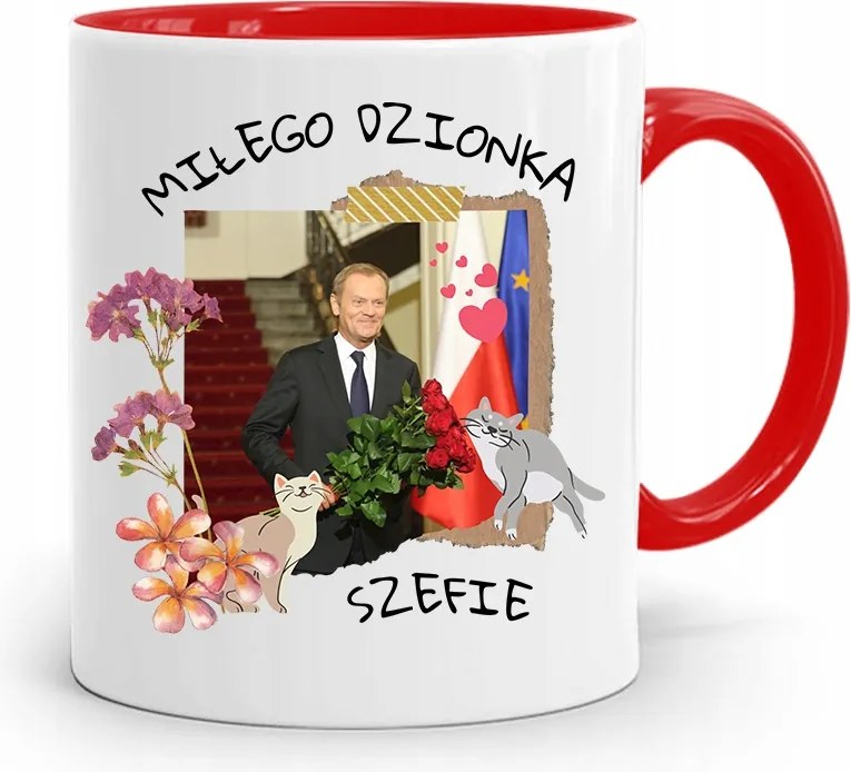 Donald Tusk Piros Bögre Platform Ajándék fényképes nyomtatással