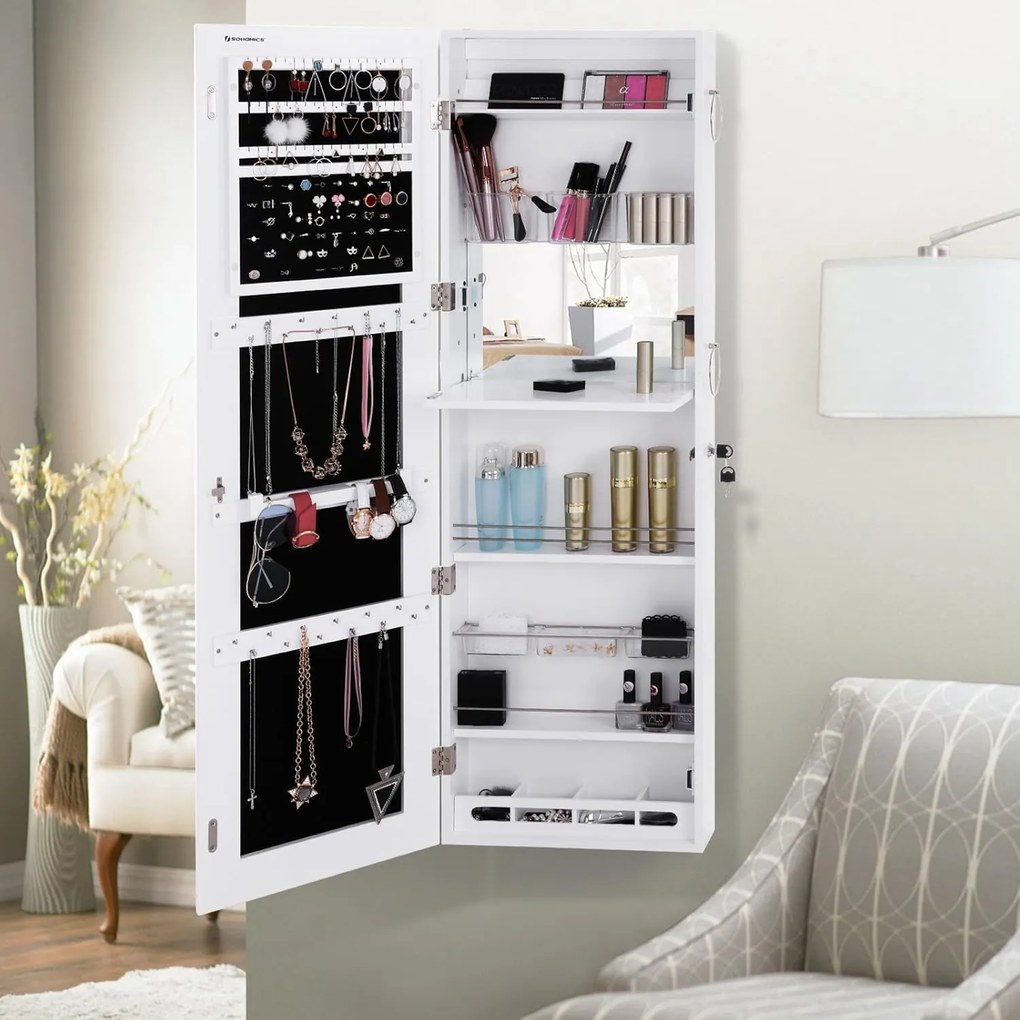 Tükrös ékszerszekrény 37 x 10 x 120 cm, zárható, fehér