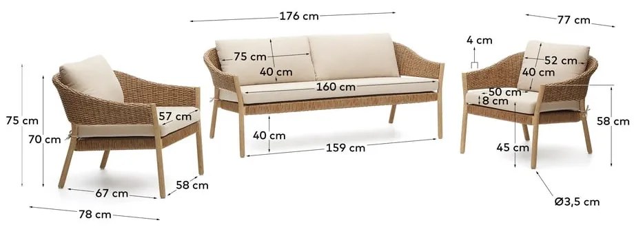 Krémszínű-natúr színű eukaliptusz négyszemélyes kerti lounge szett Pola – Kave Home
